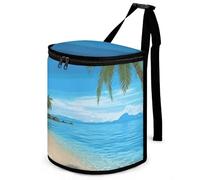 DWTJKMS Hawaiian Beach with Palm Trees Car Trash Can with Lid Large Capacity Hanging Auto Trash Bin Leak-Proof Waterproof Trash Bin Cars Must Haves Interior Accessories