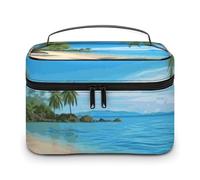 DWTJKMS Hawaiian Beach with Palm Trees Makeup Bag, Cosmetic Organizer Case Large Portable Capacity Make Up Bags Women Travel Toiletry Bags with Handle And Divider