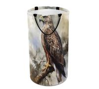 DWTJKMS Hawk Sitting In The Tree Laundry Basket, Collapsible Dirty Clothes Hamper with Easy Carry Handles, Large Storage Basket for Laundry Room Dorm, Family