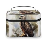 DWTJKMS Hawk Sitting In The Tree Makeup Bag, Cosmetic Organizer Case Large Portable Capacity Make Up Bags Women Travel Toiletry Bags with Handle And Divider