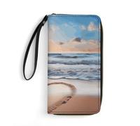 DWTJKMS Heart Shape Romantic Beach Long Wallet Slim PU Leather Wallets for Men Women Minimalist Wallet with Card Slots, white, 19.7x10.5cm