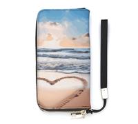 DWTJKMS Heart Shape Romantic Beach Long Wallet Slim PU Leather Wallets for Men Women Minimalist Wallet with Card Slots, white, 20x10.5cm