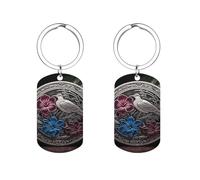 DWTJKMS Hibiscus And Ivy Keychain Stainless Steel Funny Key Finder Cute Pattern Keyring Bag Charms Key Pendants Metal Car Key Chains Purse Accessories Gift for Men Women, Silver, 5x2.8cm