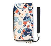 DWTJKMS Hockey Elements Creative Patterned Long Wallet Slim PU Leather Wallets for Men Women Minimalist Wallet with Card Slots, white, 20x10.5cm
