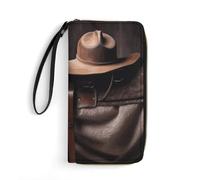 DWTJKMS Horse Saddle with A Cowboy Hat Wild Long Wallet Slim PU Leather Wallets for Men Women Minimalist Wallet with Card Slots, white, 19.7x10.5cm