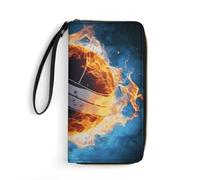 DWTJKMS Ice And Fire Volleyball Long Wallet Slim PU Leather Wallets for Men Women Minimalist Wallet with Card Slots, white, 19.7x10.5cm