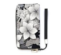 DWTJKMS Intricate Black And White Tropical Flowers Pattern Long Wallet Slim PU Leather Wallets for Men Women Minimalist Wallet with Card Slots, white, 20x10.5cm