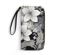 DWTJKMS Intricate Black And White Tropical Flowers Pattern Long Wallet Slim PU Leather Wallets for Men Women Minimalist Wallet with Card Slots, white, 19.7x10.5cm