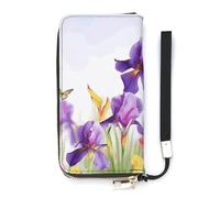 DWTJKMS Iris Flower Butterfly Long Wallet Slim PU Leather Wallets for Men Women Minimalist Wallet with Card Slots, white, 20x10.5cm