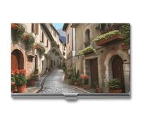 DWTJKMS Italian Town Street Business Card Holder Aluminum Alloy Card Case Metal Name Card Holder for Men Women Professional Credit Card ID Case for Office Business Unique Gift