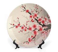 DWTJKMS Japanese Floral Cherry Blossom Bone China Decorative Plate 6inch Printed Pattern Ceramic Plate Ceramic Plates with Display Stand Dinner Plates Art Crafts Ornaments for Wall Hanging