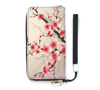 DWTJKMS Japanese Floral Cherry Blossom Long Wallet Slim PU Leather Wallets for Men Women Minimalist Wallet with Card Slots, white, 20x10.5cm