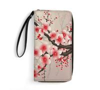 DWTJKMS Japanese Floral Cherry Blossom Long Wallet Slim PU Leather Wallets for Men Women Minimalist Wallet with Card Slots, white, 19.7x10.5cm