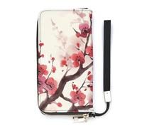DWTJKMS Japanese Spring Plum Floral Long Wallet Slim PU Leather Wallets for Men Women Minimalist Wallet with Card Slots, white, 20x10.5cm