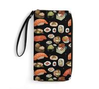 DWTJKMS Japanese Sushi Black Long Wallet Slim PU Leather Wallets for Men Women Minimalist Wallet with Card Slots, white, 19.7x10.5cm