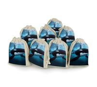 DWTJKMS Killer Whale Gift Pouches 8PCS Portable Small Drawstring Storage Bags Pouches Reusable Cotton Linen Bunches Pocket For Wedding, Travel, Office, Workout (Unisex)