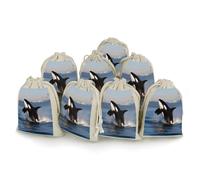 DWTJKMS Killer Whale Gift Pouches 8PCS Portable Small Drawstring Storage Bags Pouches Reusable Cotton Linen Bunches Pocket For Wedding, Travel, Office, Workout (Unisex)