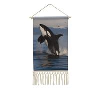 DWTJKMS Killer Whale Hanging Poster, Long Vertical Wall Hanging Tapestry with Tassel Wall Art Painting Prints Hanging Banner for Living Room, Hallway, Office 10 X 19.6 in