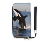 DWTJKMS Killer Whale Long Wallet Slim PU Leather Wallets for Men Women Minimalist Wallet with Card Slots, white, 20x10.5cm