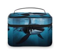 DWTJKMS Killer Whale Makeup Bag, Cosmetic Organizer Case Large Portable Capacity Make Up Bags Women Travel Toiletry Bags with Handle And Divider
