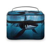 DWTJKMS Killer Whale Makeup Bag, Cosmetic Organizer Case Large Portable Capacity Make Up Bags Women Travel Toiletry Bags with Handle And Divider