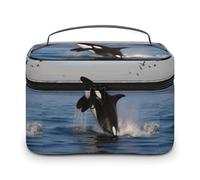 DWTJKMS Killer Whale Makeup Bag, Cosmetic Organizer Case Large Portable Capacity Make Up Bags Women Travel Toiletry Bags with Handle And Divider