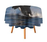 DWTJKMS Killer Whale Round Tablecloth, Picnic Dinner Party Decor Table Covers Summer Fall Outdoor Circle Cover 70x70in for Wedding Birthday Patio Party
