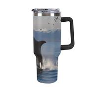DWTJKMS Killer Whale Stainless Steel Tumbler 40 Oz Leak-proof Large Capacity Car Cup with Handle Straw Double Wall Vacuum Insulated Cup Reusable Keeps Cold Or Hot Black-style