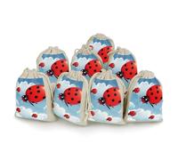 DWTJKMS Ladybug And Cloud Gift Pouches 8PCS Portable Small Drawstring Storage Bags Pouches Reusable Cotton Linen Bunches Pocket For Wedding, Travel, Office, Workout (Unisex)
