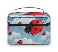 DWTJKMS Ladybug And Cloud Makeup Bag, Cosmetic Organizer Case Large Portable Capacity Make Up Bags Women Travel Toiletry Bags with Handle And Divider