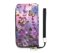 DWTJKMS Lavender with Butterflies And Flowers Long Wallet Slim PU Leather Wallets for Men Women Minimalist Wallet with Card Slots, white, 20x10.5cm