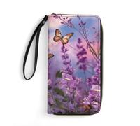 DWTJKMS Lavender with Butterflies And Flowers Long Wallet Slim PU Leather Wallets for Men Women Minimalist Wallet with Card Slots, white, 19.7x10.5cm