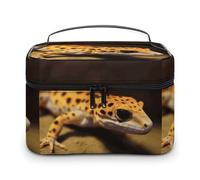 DWTJKMS Leopard Little Gecko Makeup Bag, Cosmetic Organizer Case Large Portable Capacity Make Up Bags Women Travel Toiletry Bags with Handle And Divider