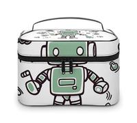 DWTJKMS Line Robot Makeup Bag, Cosmetic Organizer Case Large Portable Capacity Make Up Bags Women Travel Toiletry Bags with Handle And Divider