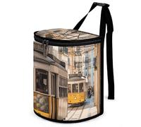 DWTJKMS Lisbon Tram Car Trash Can with Lid Large Capacity Hanging Auto Trash Bin Leak-Proof Waterproof Trash Bin Cars Must Haves Interior Accessories