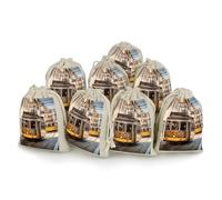 DWTJKMS Lisbon Tram Gift Pouches 8PCS Portable Small Drawstring Storage Bags Pouches Reusable Cotton Linen Bunches Pocket For Wedding, Travel, Office, Workout (Unisex)