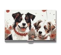 DWTJKMS Lovely Dogs Business Card Holder Aluminum Alloy Card Case Metal Name Card Holder for Men Women Professional Credit Card ID Case for Office Business Unique Gift