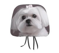 DWTJKMS Lovely Maltese Dog Car Seat Headrest Cover 2 PCS Adjustable Reusable, Auto Interior Seat Accessories Cute Vintage Car Headrest Protector Seats Cover,for Most Cars