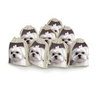 DWTJKMS Lovely Maltese Dog Gift Pouches 8PCS Portable Small Drawstring Storage Bags Pouches Reusable Cotton Linen Bunches Pocket For Wedding, Travel, Office, Workout (Unisex)