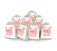DWTJKMS Lovely Pig Gift Pouches 8PCS Portable Small Drawstring Storage Bags Pouches Reusable Cotton Linen Bunches Pocket For Wedding, Travel, Office, Workout (Unisex)
