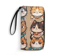 DWTJKMS Many Cartoon Cats Long Wallet Slim PU Leather Wallets for Men Women Minimalist Wallet with Card Slots, white, 19.7x10.5cm