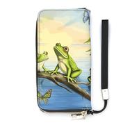 DWTJKMS Many Frogs Sing on The Branches Summer Butterflies Lake Water Long Wallet Slim PU Leather Wallets for Men Women Minimalist Wallet with Card Slots, white, 20x10.5cm
