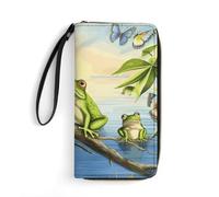 DWTJKMS Many Frogs Sing on The Branches Summer Butterflies Lake Water Long Wallet Slim PU Leather Wallets for Men Women Minimalist Wallet with Card Slots, white, 19.7x10.5cm