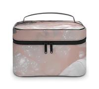 DWTJKMS Marble Color Rose Gold Makeup Bag, Cosmetic Organizer Case Large Portable Capacity Make Up Bags Women Travel Toiletry Bags with Handle And Divider