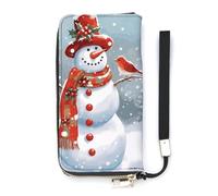 DWTJKMS Merry Christmas Snow Man And Birds Long Wallet Slim PU Leather Wallets for Men Women Minimalist Wallet with Card Slots, white, 20x10.5cm