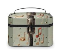 DWTJKMS Microphone with Music Note Makeup Bag, Cosmetic Organizer Case Large Portable Capacity Make Up Bags Women Travel Toiletry Bags with Handle And Divider