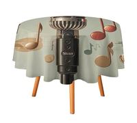 DWTJKMS Microphone with Music Note Round Tablecloth, Picnic Dinner Party Decor Table Covers Summer Fall Outdoor Circle Cover 60x60in for Wedding Birthday Patio Party