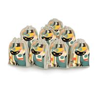 DWTJKMS Mid-Century Modern Art Cat Gift Pouches 8PCS Portable Small Drawstring Storage Bags Pouches Reusable Cotton Linen Bunches Pocket For Wedding, Travel, Office, Workout (Unisex)