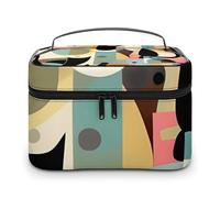 DWTJKMS Mid-Century Modern Art Cat Makeup Bag, Cosmetic Organizer Case Large Portable Capacity Make Up Bags Women Travel Toiletry Bags with Handle And Divider