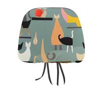 DWTJKMS Mid-Century Modern Art Cats Car Seat Headrest Cover 2 PCS Adjustable Reusable, Auto Interior Seat Accessories Cute Vintage Car Headrest Protector Seats Cover,for Most Cars